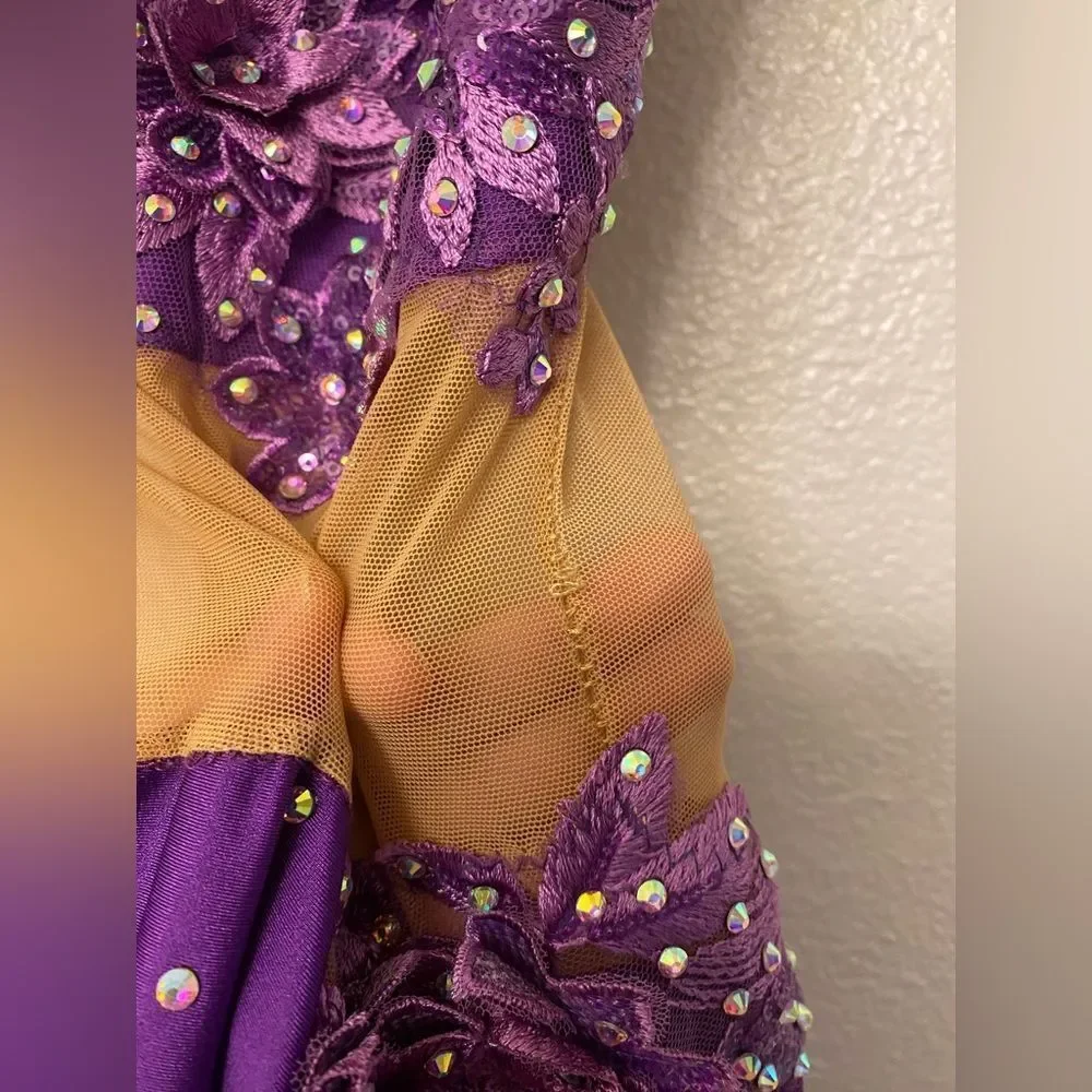 Competition Custom Solo illusion Dance Costume purple contemporary lyrical MA